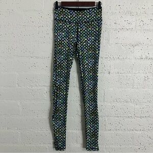 Victorias Secret VSX Womens Athletic Leggings S Black Blue Geometric Print Gym